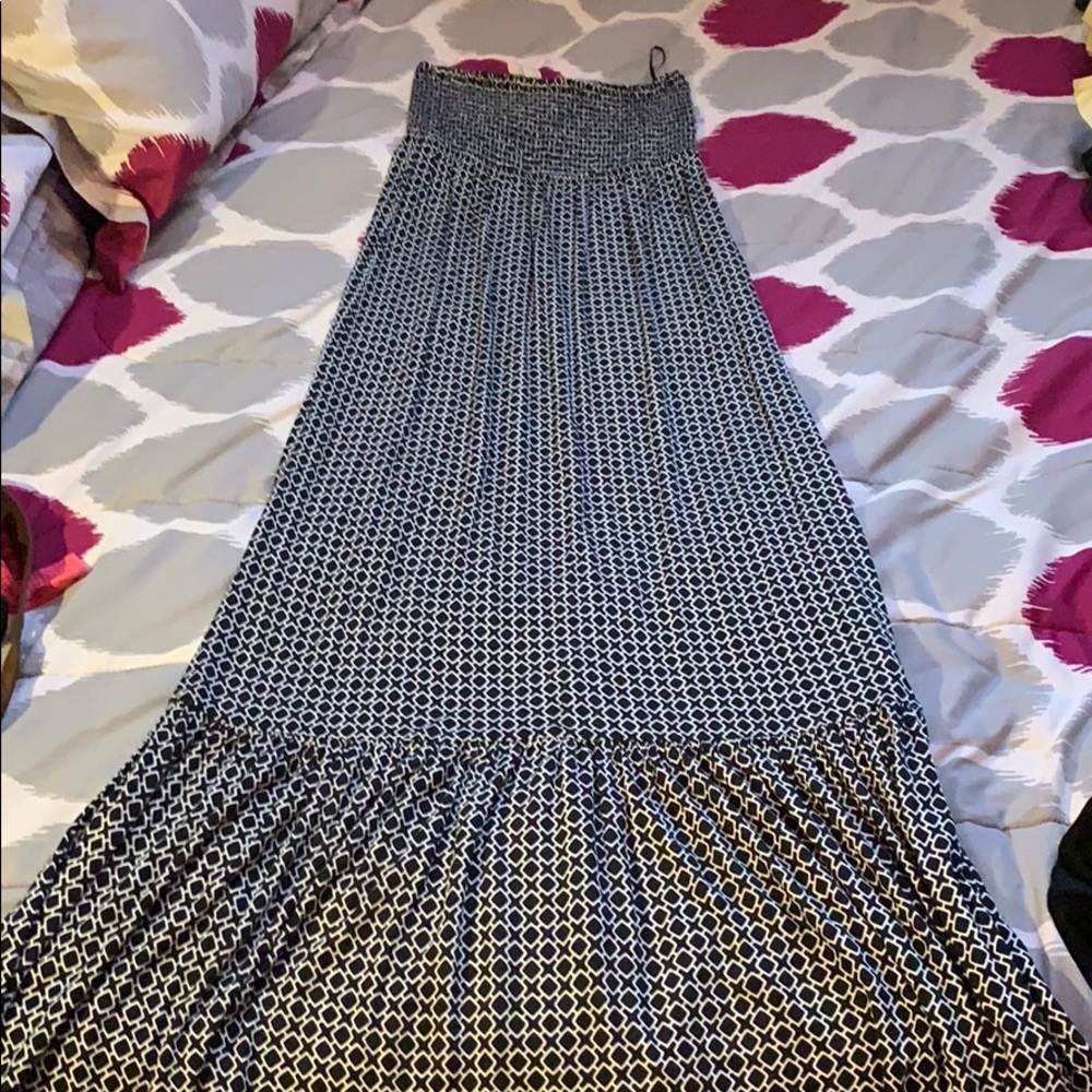 Michael Kors Black and White Strapless Maxi Dress